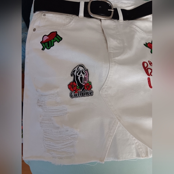 One-of-a-Kind Upcycled Witchy Denim Mini Skirt – Distressed White, NWOT - Picture 11 of 16